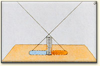 Sketch of an optical experiment with light rays and lenses on paper