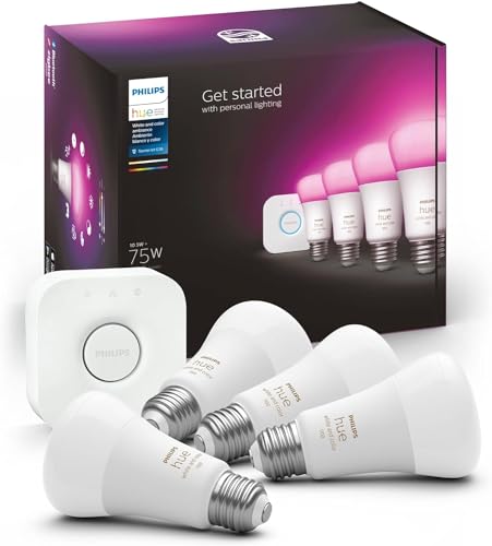Philips Hue Smart Light Starter Kit, Bridge plus four E26 bulbs