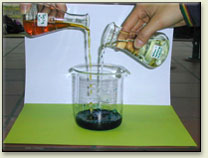 Solutions of potassium ferricyanide and iron(III) chloride are poured together