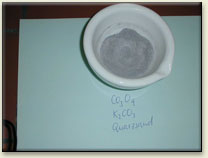 The mixture of sand, potassium carbonate and cobalt (II,III) oxide is homogenized