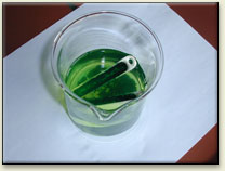 The hydratation of chromium(III) oxide brings about the characteristic fiery green color of viridian.