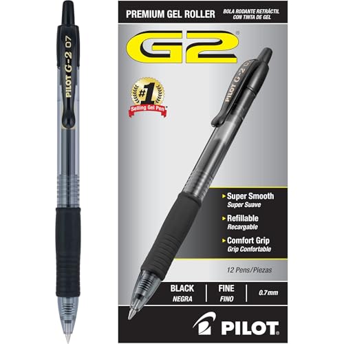 Pilot G2 Premium Gel Pens, Fine Point 0.7mm, Black, Dozen